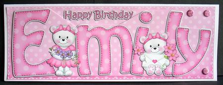 Large Dl Birthday Emily Teddies 3D Decoupage by Joyce Watson