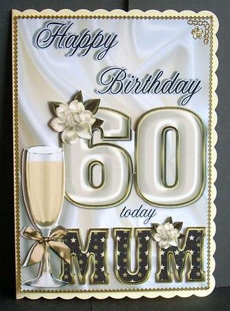 Champagne for Mum 60 Card Front with Decoupage by Joyce Watson