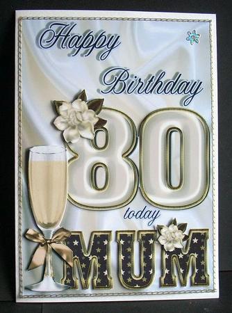 Champagne for Mum 80 Card Front with Decoupage by Joyce Watson