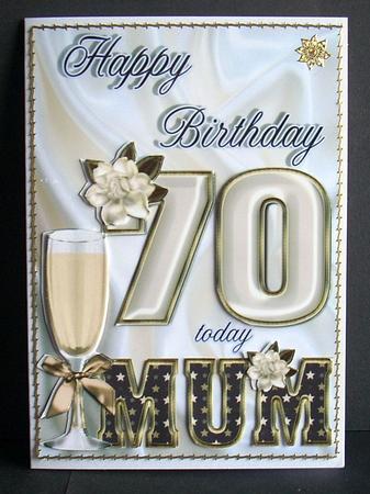 Champagne for Mum 70 Card Front with Decoupage by Joyce Watson