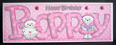 Large Dl Birthday Poppy Teddy Quick Card N 3D Decoupage by Joyce Watson