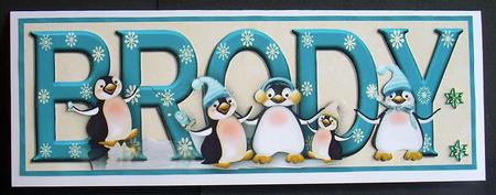 Playful Penguins Brody Large Dl Name Card by Joyce Watson