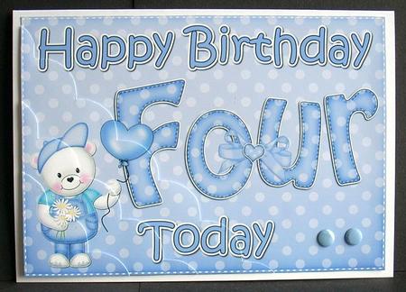 5x7 4th Birthday Teddy Scallop Corner by Joyce Watson