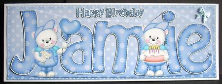 Large Dl Birthday Jamie Teddies Quick Card N 3D Decoupage by Joyce Watson