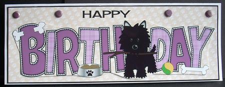 Black Jazz the Dog with Stick Birthday Large Dl by Joyce Watson