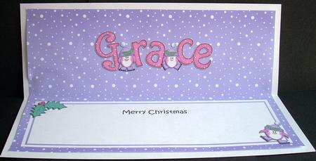 Merry Christmas Grace Penguins Matching Large Dl Insert by Joyce Watson