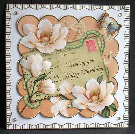 Peach Magnolia Happy Birthday 6in Step by Step by Joyce Watson