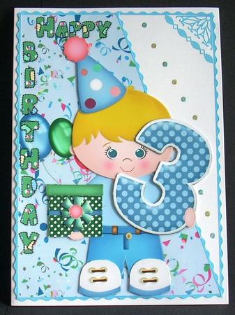 Boys 3rd Birthday Card Front and Decoupage by Joyce Watson
