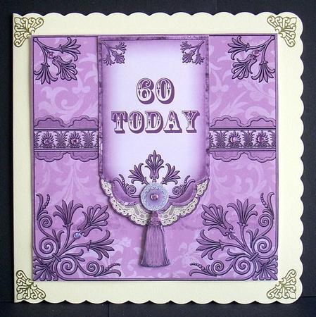Lilac 60 Today 7in Ornate Lace Tag Topper by Joyce Watson