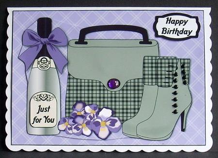 Plaid Handbag, Boots, Purple Flowers & Bubbly by Joyce Watson