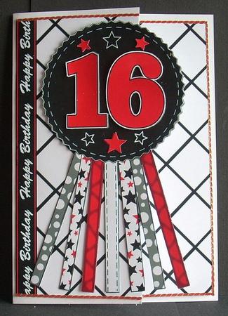 All Ages Birthday Rosette in Black and Red by Joyce Watson