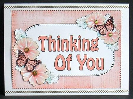 5x7 Thinking of You Flowers & Butterflies 3D Decoupage by Joyce Watson