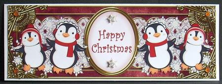 Red Penguins Happy Christmas Large Dl Decoupage Topper by Joyce Watson
