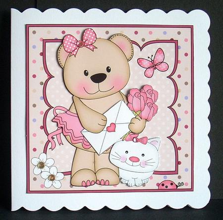 8 x 8 3D Livvy Bear's Love Letter Mini Kit with 3D Decoupage by Joyce Watson