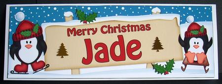Xmas Jade Penguins Signpost Large Dl Easicut Decoupage by Joyce Watson