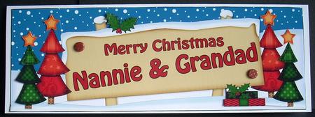 Xmas Nannie & Grandad Trees Signpost Lge Dl Decoupage by Joyce Watson