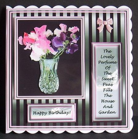 6 x 6 Sweet Peas in a Vase - Decoupage Card Topper by Joyce Watson