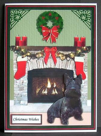 Scottish Terrier Christmas Fireplace 3D Decoupage by Joyce Watson