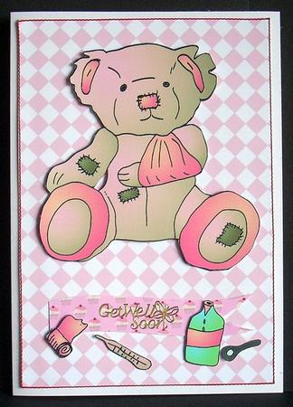 Green and Pink Fred Bear Get Well Soon Topper Sheet by Joyce Watson