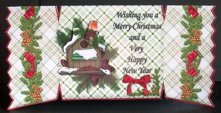 Robin on Birdhouse Christmas Cracker Shaped Card by Joyce Watson