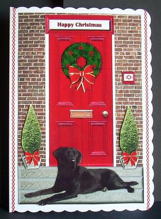 Black Labrador Retriever Christmas Door Step by Joyce Watson