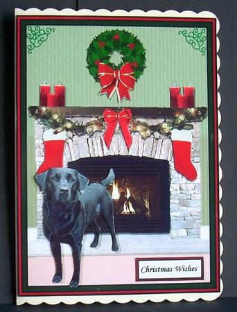 Black Labrador Christmas Fire Place Scene by Joyce Watson