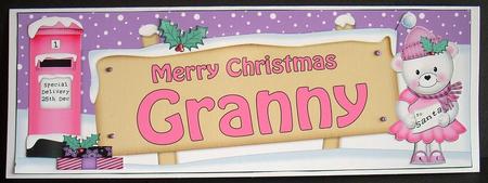 Xmas Granny Teddy Tess Signpost Lge Dl Decoupage by Joyce Watson