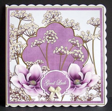 Purple Magnolia Good Luck 7in Time Flower Deco Topper by Joyce Watson