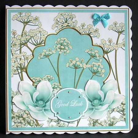 Teal Magnolia Good Luck 7in Time Flower Deco Topper by Joyce Watson