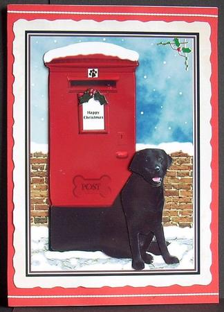 Black Labrador Christmas Post Box Scene by Joyce Watson