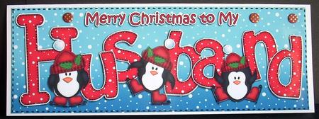 Large Dl Xmas Husband with Penguins Quick Card 3D Decoupage by Joyce Watson