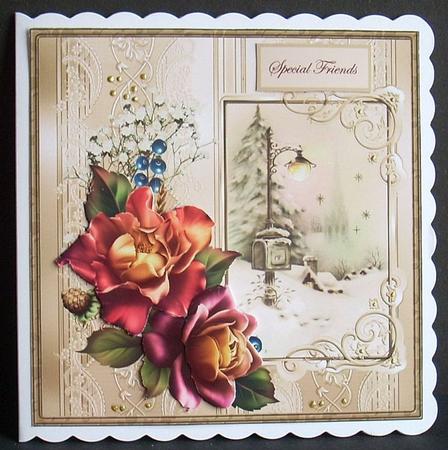 Vintage Christmas in the Lamp Light Card with Decoupage by Joyce Watson