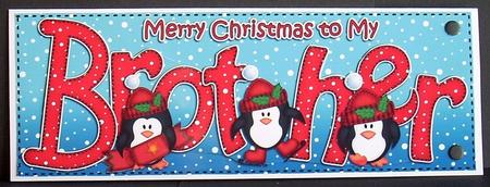 Large Dl Xmas Brother with Penguins Quick Card 3D Decoupage by Joyce Watson