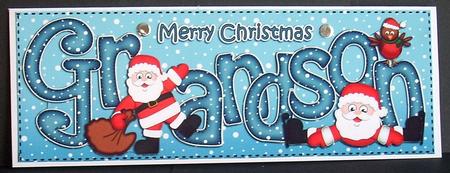 Large Dl Xmas Grandson with Santa Quick Card 3D Decoupage by Joyce Watson
