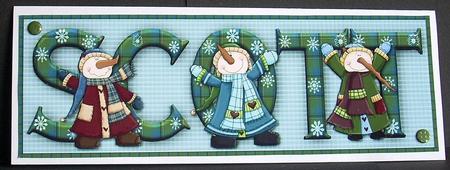 Snowman Fun Scott Large Dl Name Card by Joyce Watson