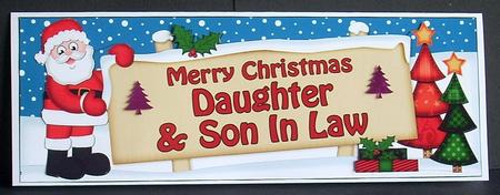 Xmas Daughter & Son in Law Santa Signpost Lge Dl Decoupage by Joyce Watson