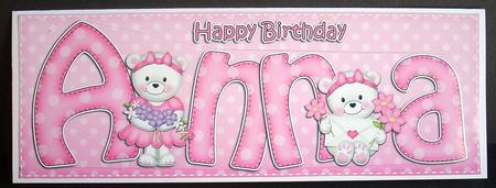 Large Dl Birthday Anna Teddies Quick Card N 3D Decoupage by Joyce Watson