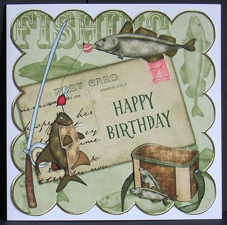 Olive Fishing Happy Birthday 8in Decoupage Step by Step by Joyce Watson