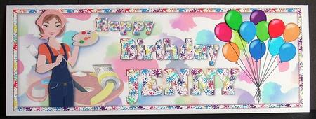 Happy Birthday Jenny Artist Lady Word Card by Joyce Watson