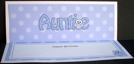 Large Dl Birthday Auntie Owls Matching Insert by Joyce Watson