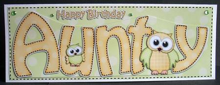 Large Dl Birthday Aunty Owls Quick Card & 3D Decoupage by Joyce Watson