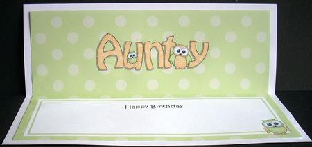 Large Dl Birthday Aunty Owls Matching Insert by Joyce Watson
