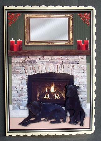 Patterdale Terriers Fireplace Scene by Joyce Watson
