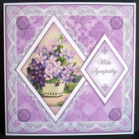 Lilac Flowers with Sympathy 7in Double Diamond Topper by Joyce Watson