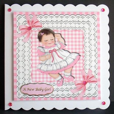 Sweet Baby Girl Sleeping in Lace and Gingham Card/topper 8x8 by Joyce Watson