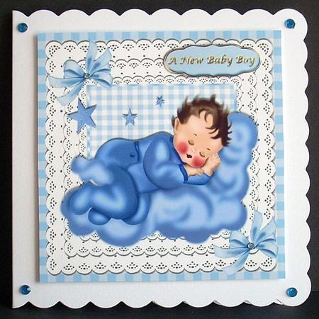 Sweet Baby Boy Sleeping in Lace and Gingham Card/topper 8x8 by Joyce Watson
