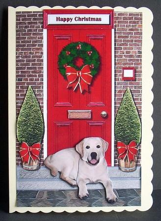 Christmas Door with Golden Labrador Dog by Joyce Watson