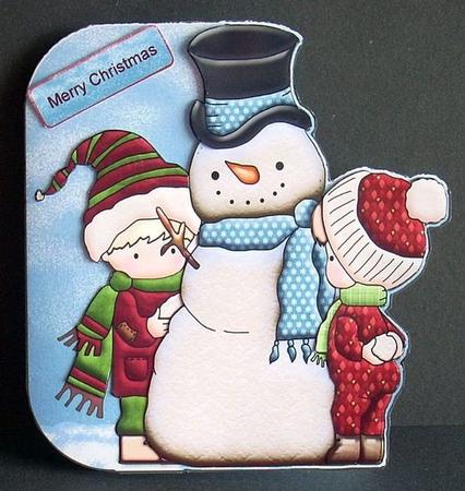 Snowman and Children Shaped Card by Joyce Watson