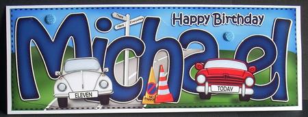 Large Dl 11th Birthday Michael Cars Card & 3D Decoupage by Joyce Watson
