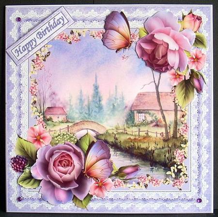 8x8 Bridge Over the River Scene with Roses Mini Kit by Joyce Watson